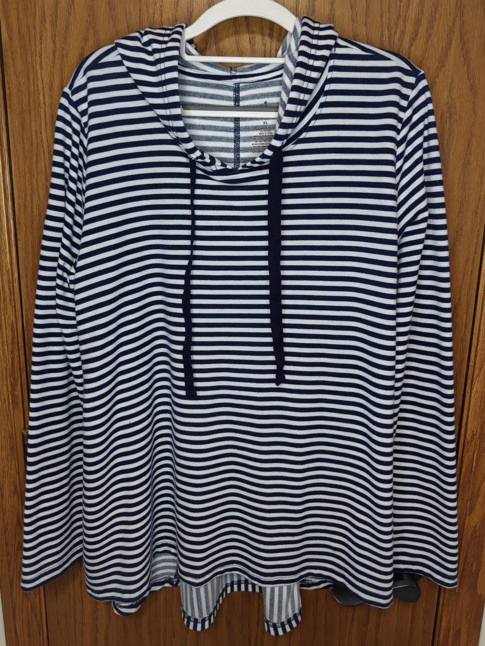 Women's St. John's Bay Navy & White Striped Hooded Pullover, Size XL